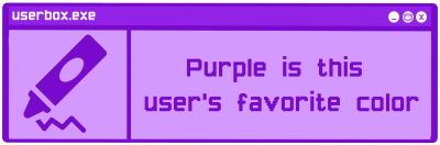Credit: Pixelemotes on Tumblr. Text: "Purple is this user's favorite color" Purple is this user's favorite color